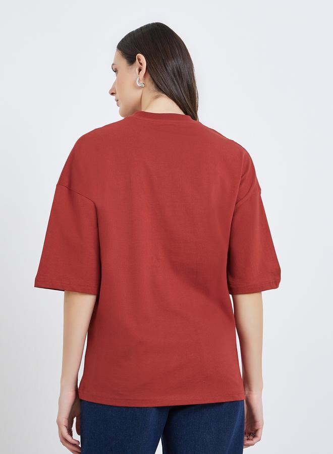 Styli Women Red Embroidered Oversized T-Shirt - Image 4